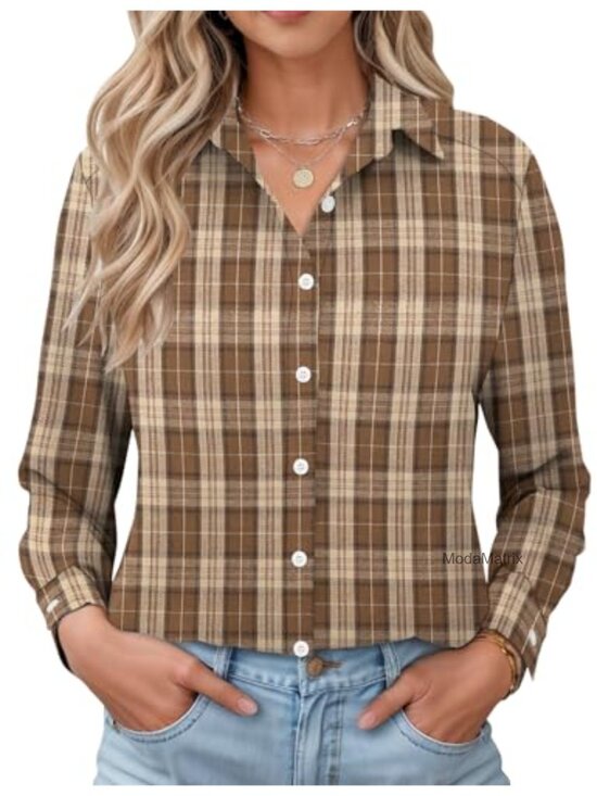 Tops - LOMON Women's Button Down Shirt Long Sleeve Loose Fit Cotton Casual